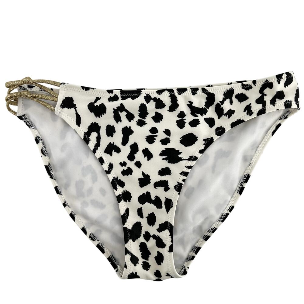Aerie Bikini Bottom Leopard Print Side Strap Asymmetrical Metallic Gold S
